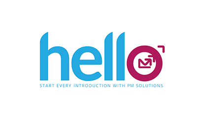hello bubble logo with message about pmsolutions